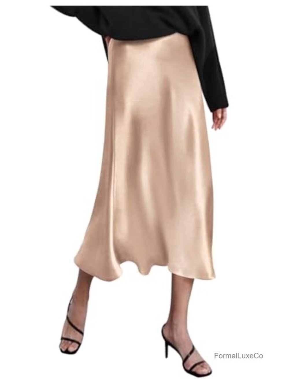 Satin Midi Skirt High Waisted Slim Fit Elegant Work Wear
